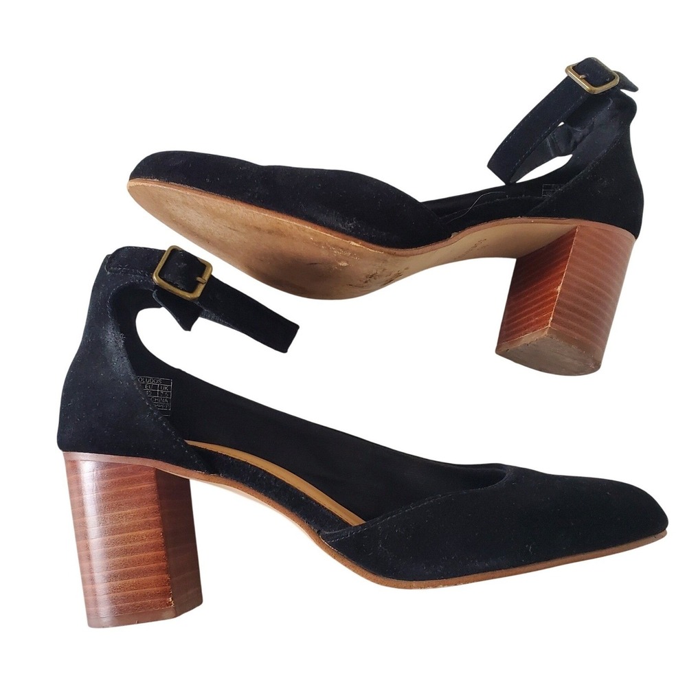 Soludos Black Suede Ankle‎ Strap Block Heel Pumps Womens Size 9.5